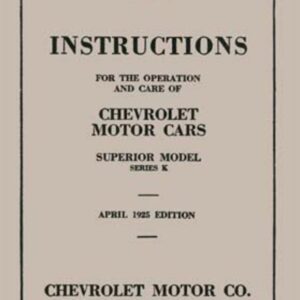 bishko automotive literature 1925 Chevrolet Superior Series K Owners Manual User Guide Reference Operator