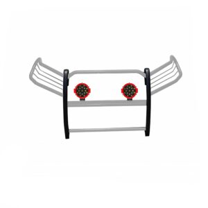 Black Horse Grille brush Bumper Guard Modular Stainless Steel Come With pair of 7.0Dia.LED Lights with Red Trim Rings Compatible with 2019 2023 Toyota RAV4 17A093904MSS PLR