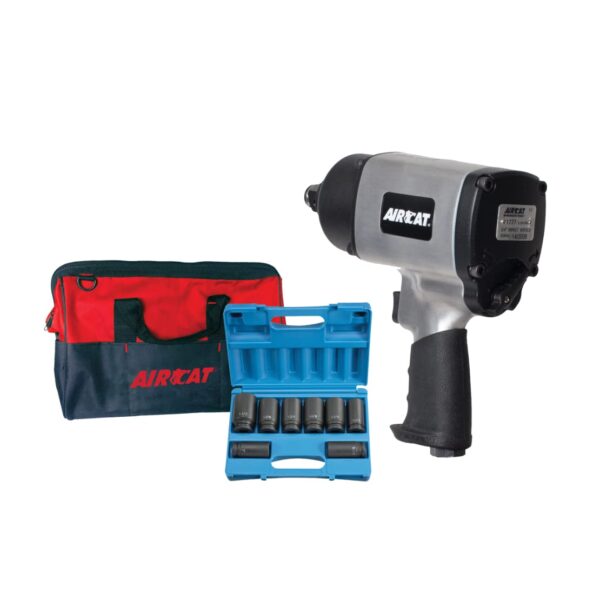 AIRCAT Pneumatic Tools 1777K: 3/4 Inch Impact Wrench Kit with Refined Design Twin Hammer 1,600 ft lbs of Torque
