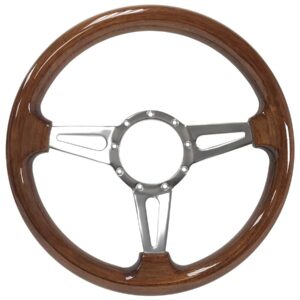 VSW S9 Premium Steering Wheel, Mahogany Wood 9 Bolt Slotted 3 Spoke ST3078