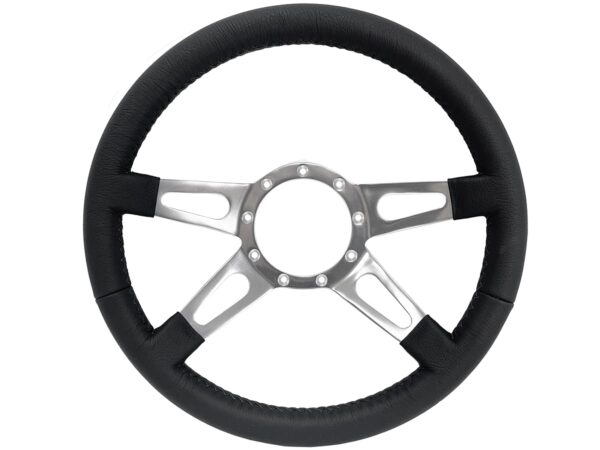 VSW S9 Premium Steering Wheel, Black Leather 9 Bolt Slotted 4 Spoke ST3070