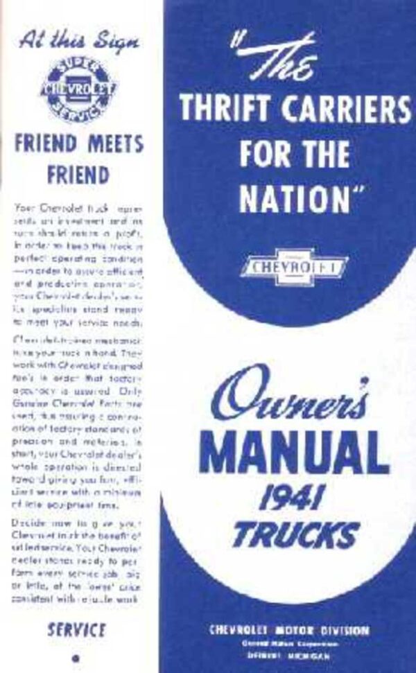 bishko automotive literature 1941 Chevrolet Truck Owners Manual User Guide Reference Operator Book Fuses