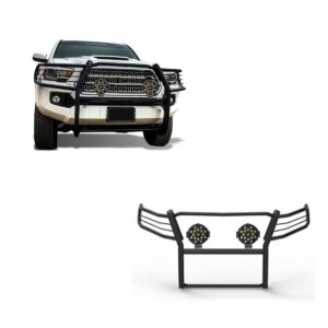Black Horse Grille brush Bumper Guard Modular Black Come With pair of 7.0Dia.LED Lights with Black Trim Rings Compatible with 2016 2023 Toyota Tacoma 17A096402MA PLB