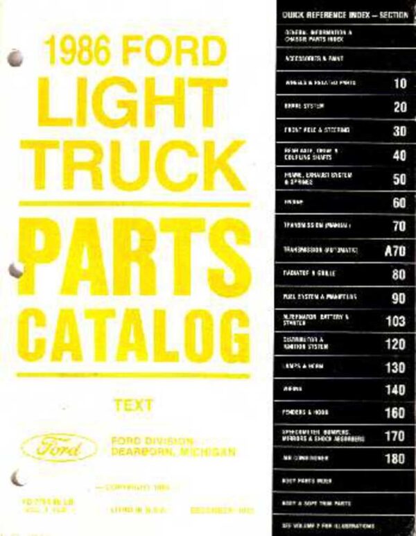 bishko automotive literature 1986 Ford Truck Bronco Econoline Part Numbers Book Interchange Illustrations OEM