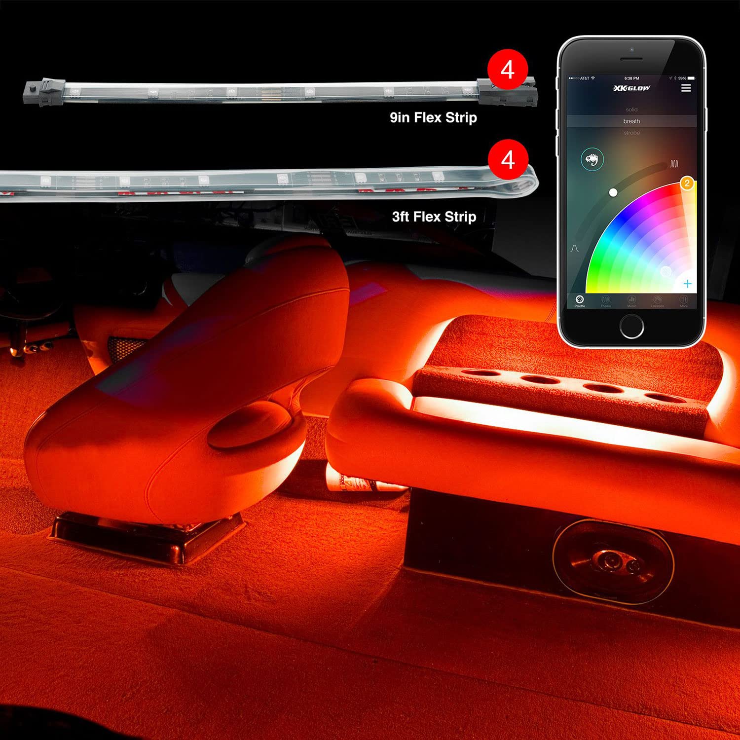 XKGLOW XK Boat STA 4x36 Strips + 4x10 Flex Strips Million Color XKCHROME Smartphone App Controlled Boat Marine Kit
