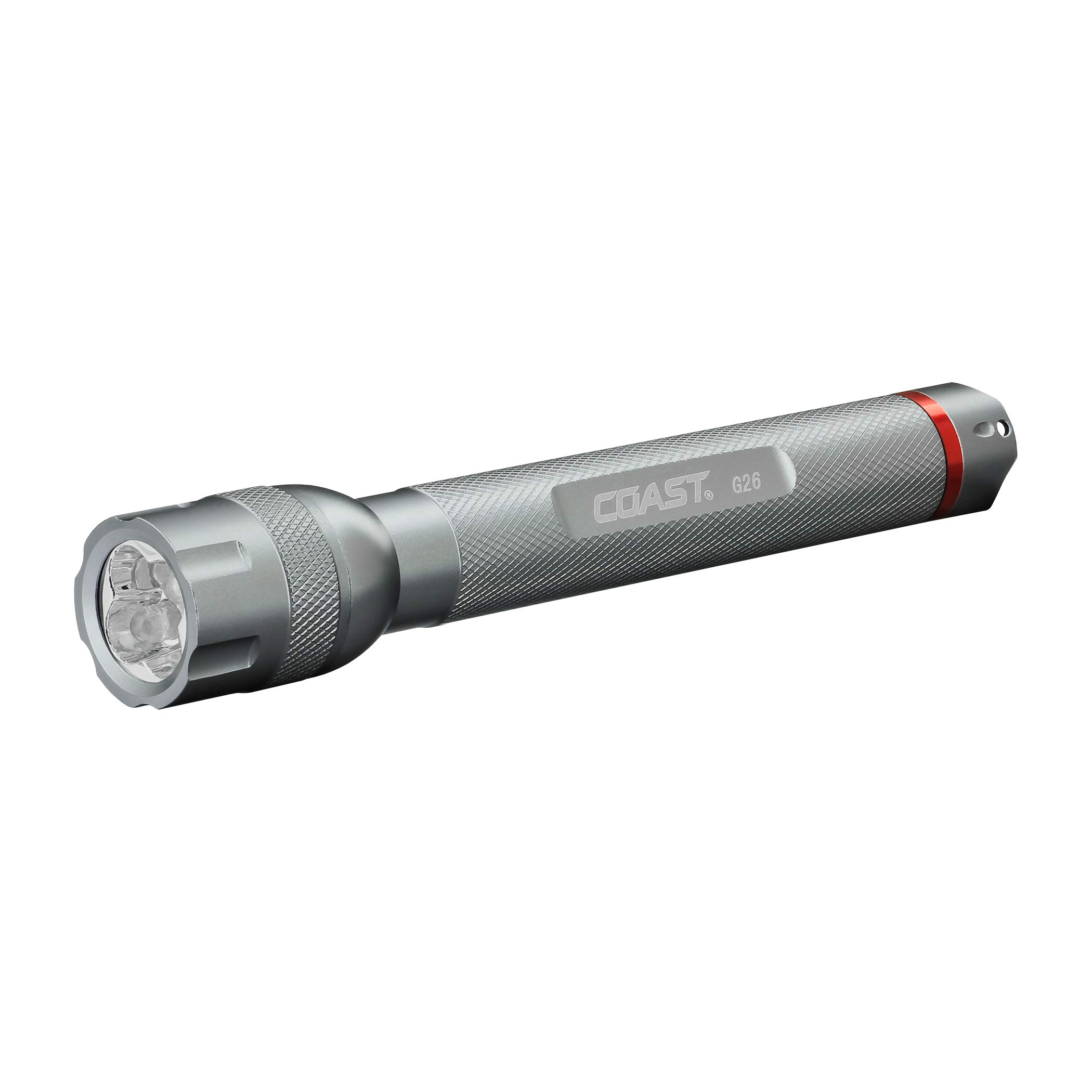 COAST G26 415 Lumen BULLS EYE Spot Beam LED Flashlight, Batteries Included, Silver
