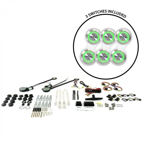 AutoLoc Power Accessories 18506 2 Door Power Window Kit (with 3 Retro Billet Switches   Green Illumination)