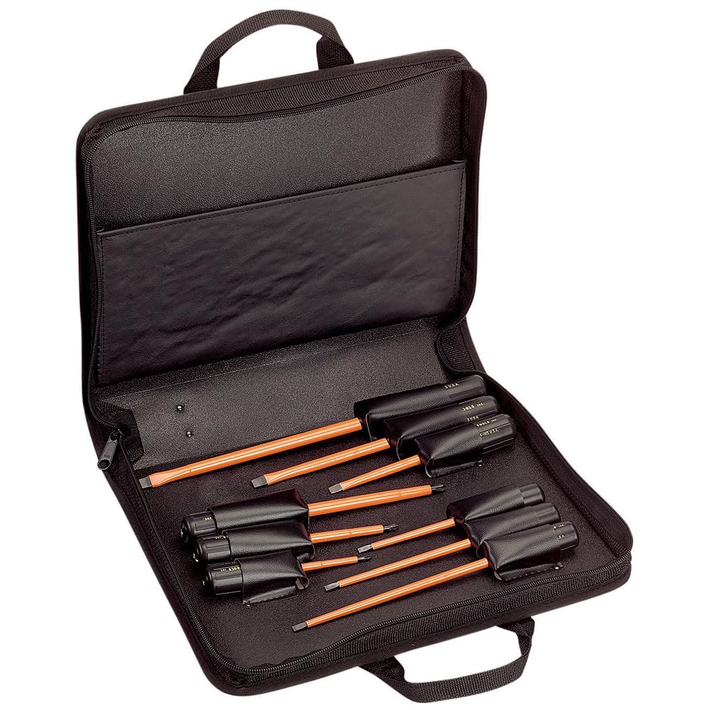 Klein Tools 33528 Insulated Screwdriver Kit with Carrying Case, Made in USA, 1000 V, Cushion Grip, 9 Piece