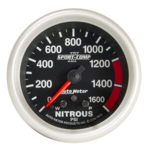 Auto Meter 7674 Sport Comp II 2 5/8 0 1600 PSI Full Sweep Electric Nitrous Pressure Gauge with Peak Memory and Warning