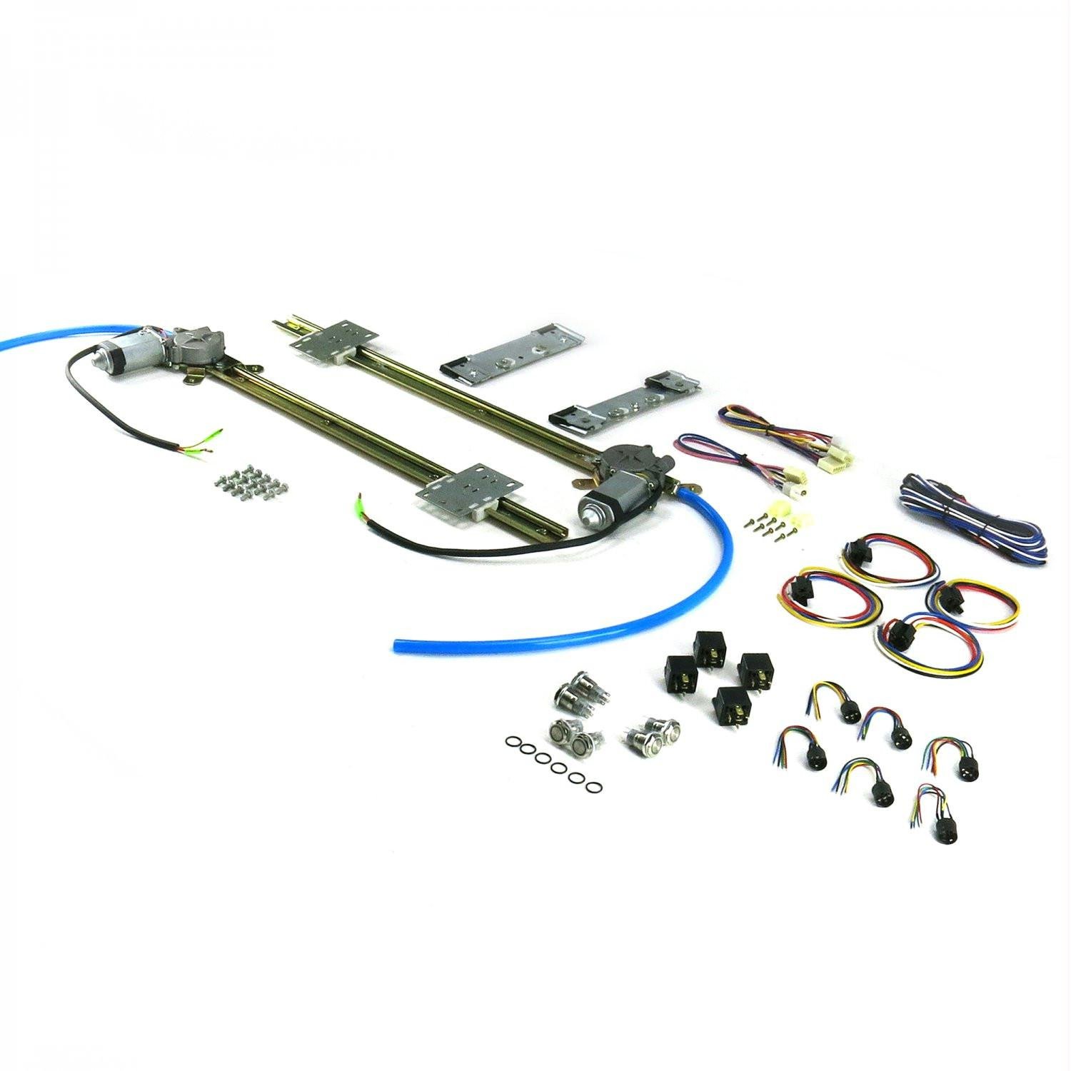 AutoLoc Power Accessories 18535 2 Door Flat Glass Power Window Kit (with 3 Retro Billet Switches White Illumination)