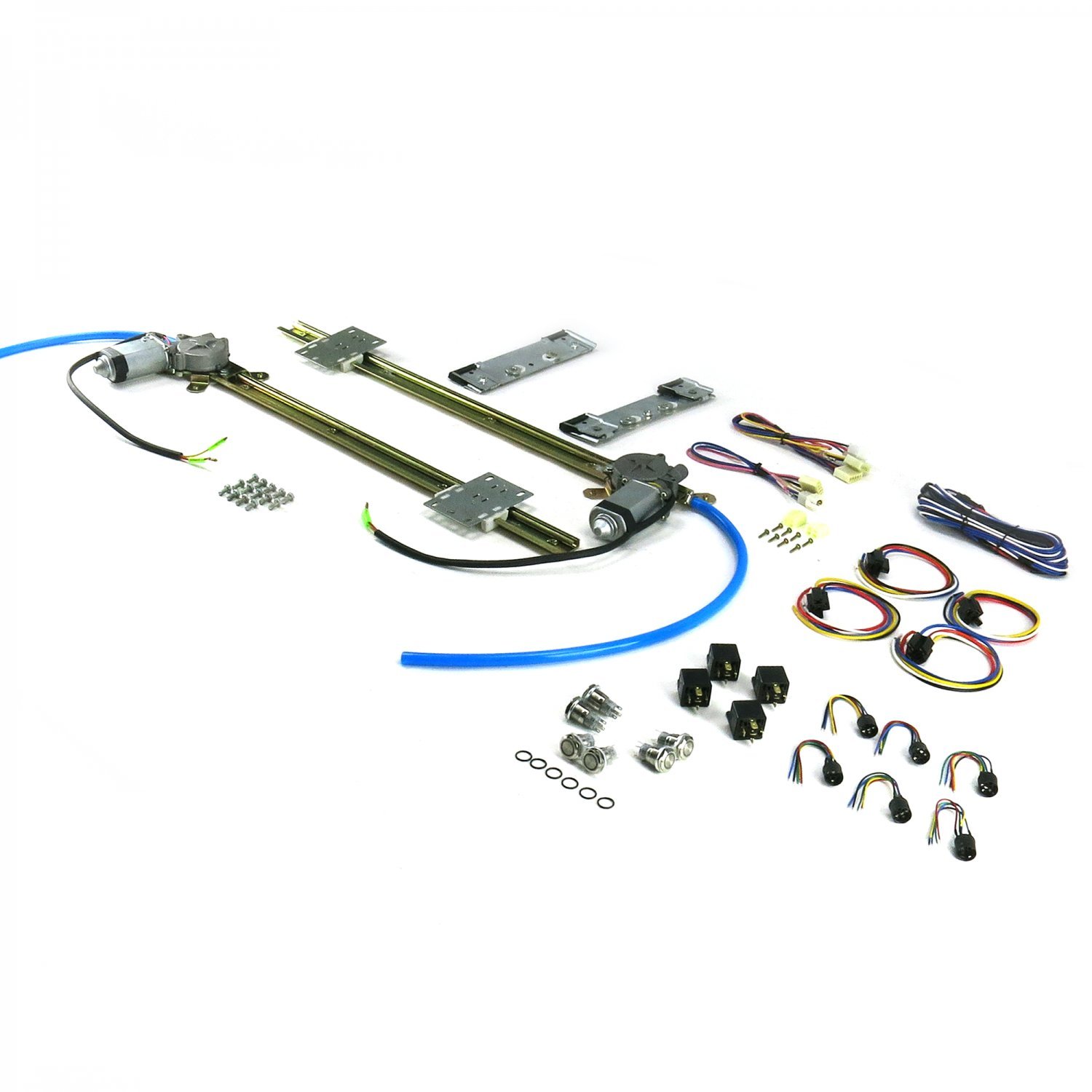 AutoLoc Power Accessories 18532 2 Door Flat Glass Power Window Kit (with 3 Retro Billet Switches No Illumination)