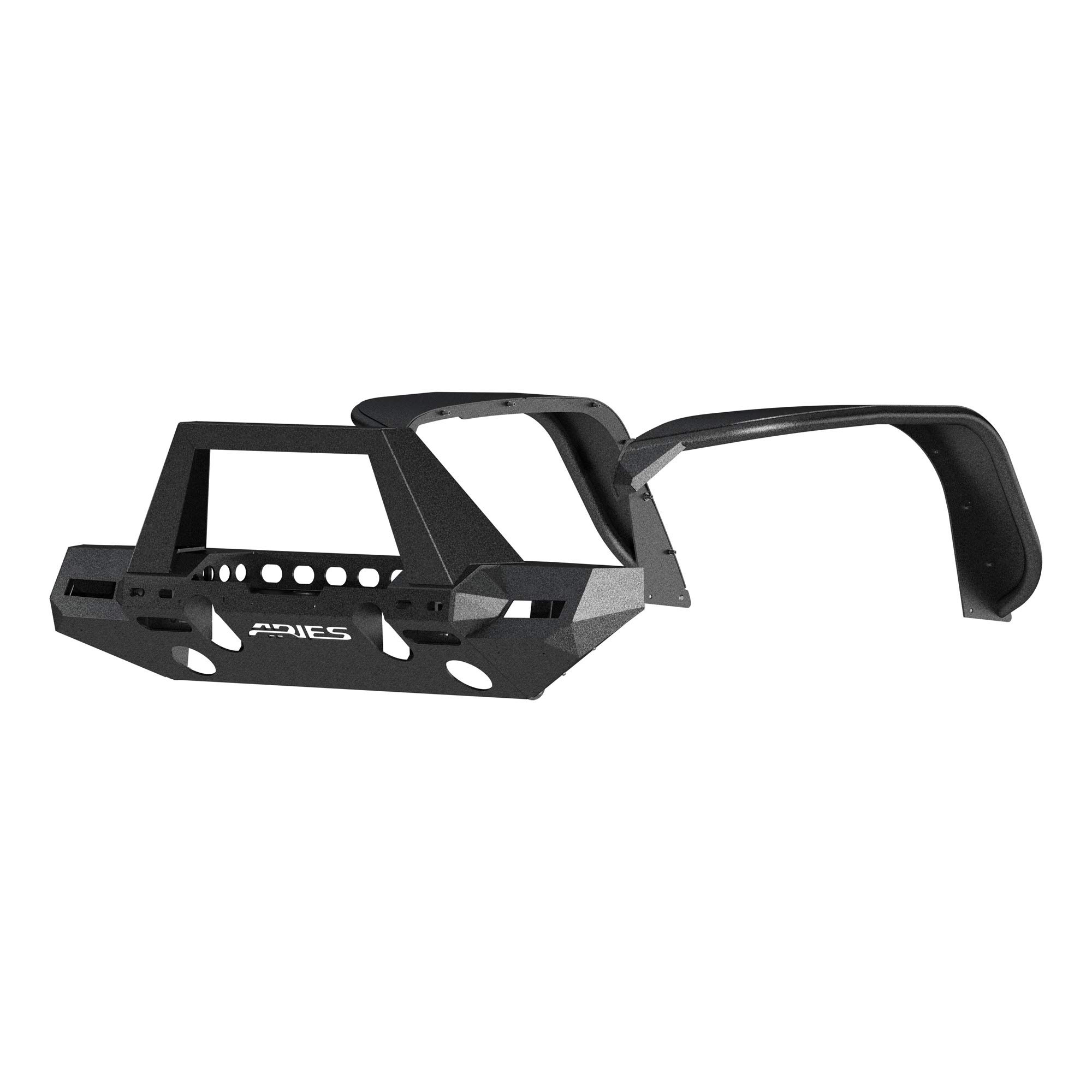 ARIES 2082097 TrailChaser Black Aluminum Front Bumper and Fender Flares, Select Jeep Wrangler JL