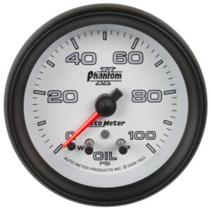 Auto Meter 7853 Phantom II 2 5/8 0 100 PSI Full Sweep Electric Oil Pressure Gauge with Peak Memory and Warning