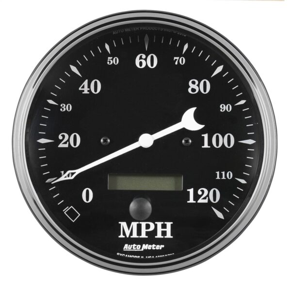 AUTO METER 1789 Gauge Speedometer (Old TYME Black Gauge, Speedo, 5, 120Mph, Elec. Prog.with LCD Odo, Old TYME Black)