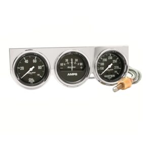 AUTO METER 2395 Autogage Black Oil/Amp/Water Gauge Chrome Console   2 5/8   full sweep/mechanical