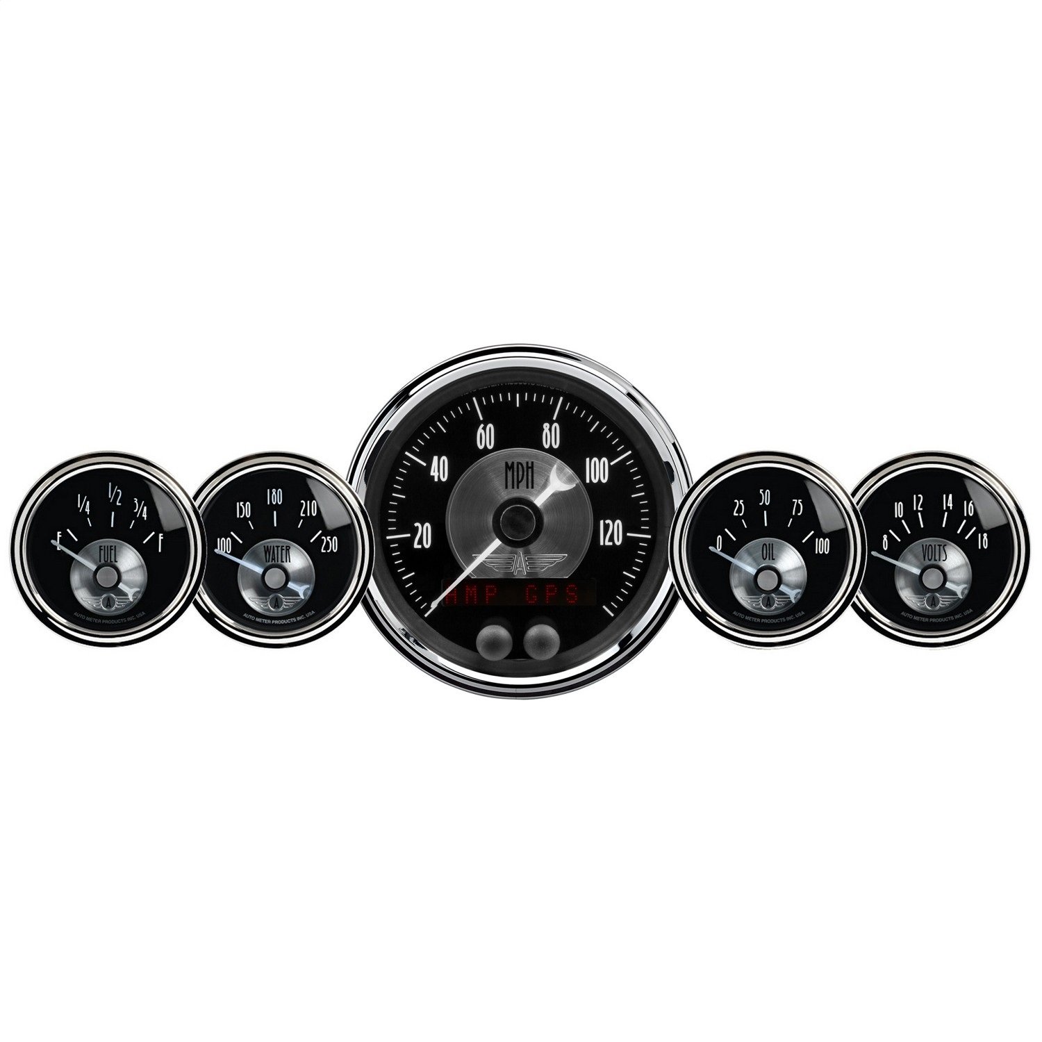 Auto Meter 2024 Gauge Kit, 5 Pc, 3 3/8 & 2 1/16, GPS Speedo W/LCD Odo, Prestige Blk Diamond