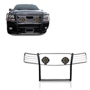 Black Horse Grille brush Bumper Guard Modular Stainless Steel Come With pair of 7.0LED Lights with Black Trim Rings Compatible with 2007 2013 Avalanche2007 2014 Suburban 1500/Tahoe 17A037400MSS PLB