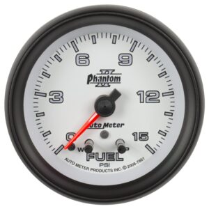Auto Meter 7861 Phantom II 2 5/8 0 15 PSI Full Sweep Electric Fuel Pressure Gauge with Peak Memory and Warning