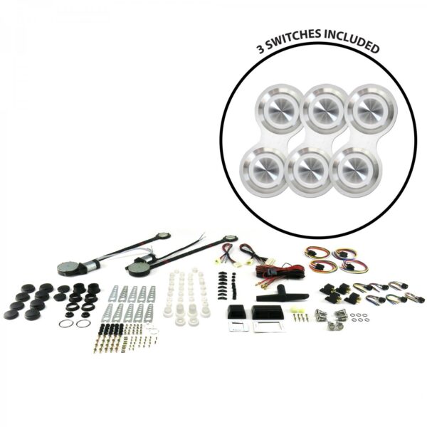 AutoLoc Power Accessories 18507 2 Door Power Window Kit (with 3 Retro Billet Switches   White Illumination)