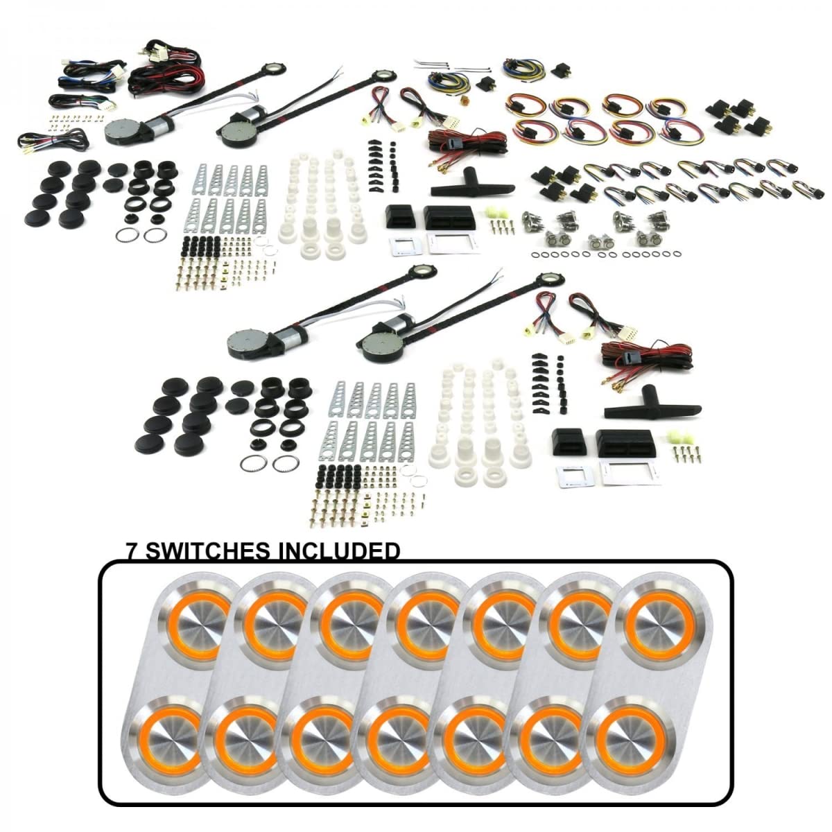AutoLoc Power Accessories 18515 4 Door Power Window Kit (with 7 Daytona Billet Switches Orange Illumination)