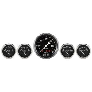 AUTO METER 1750 Gauge Kit (Old TYME Black 5 Pc, 3 3/8 & 2 1/16, GPS Speedometer, Old TYME Black)