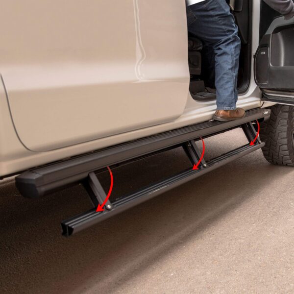 ARIES 3047902 ActionTrac 79 Inch Retractable Powered Running Boards, Select Chevrolet Silverado, GMC Sierra 1500, 2500, 3500 Crew Cab
