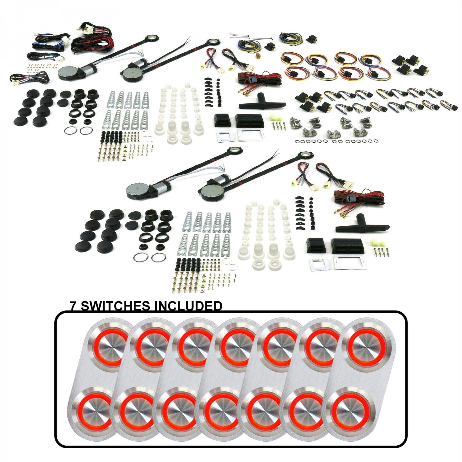 AutoLoc Power Accessories 18512 4 Door Power Window Kit (with 7 Daytona Billet Switches Red Illumination)