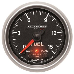 Auto Meter 3667 Sport Comp II 2 1/16 0 15 PSI Full Sweep Electric Fuel Pressure Peak and Warn Gauge with Electronic Control