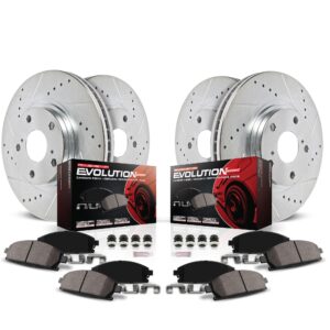 Power Stop K2314 Front and Rear Z23 Carbon Fiber Brake Pads with Drilled & Slotted Brake Rotors Kit For Toyota Celica 2000 2005 [Model Specific]