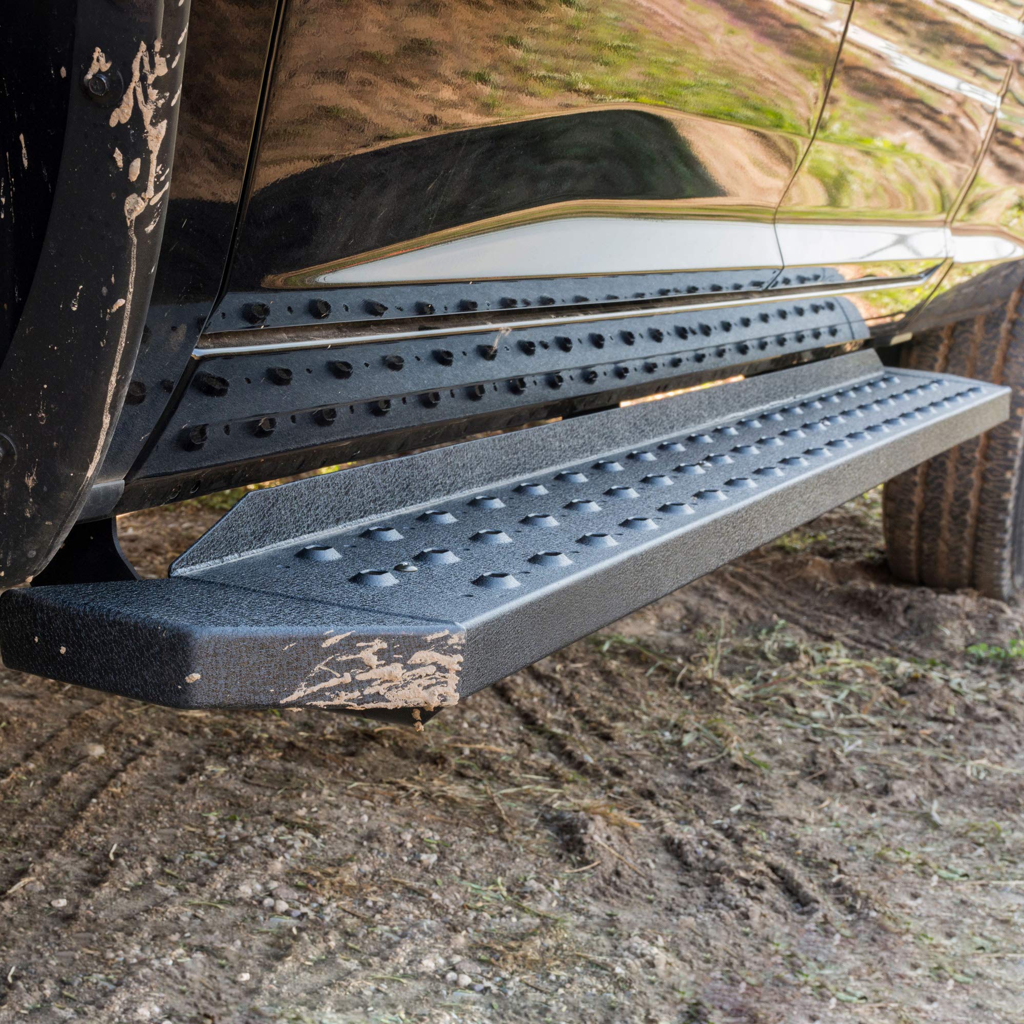 ARIES 2055551 RidgeStep Black Steel 6 1/2 x 75 Inch Truck Running Boards, Select Chevrolet Silverado, GMC Sierra 1500, 2500, 3500 HD Crew Cab